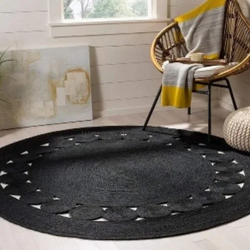 Black Round Handmade Jute Rugs  