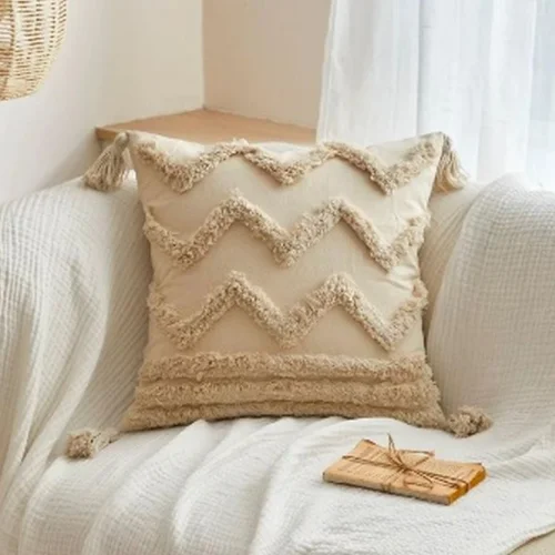 Beige Tufted Bohemian Cushion Cover