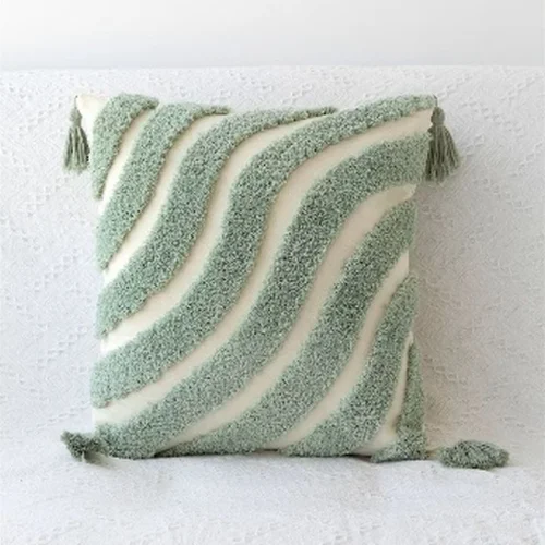 Green Boho Tufted Throw Pillow Cover  