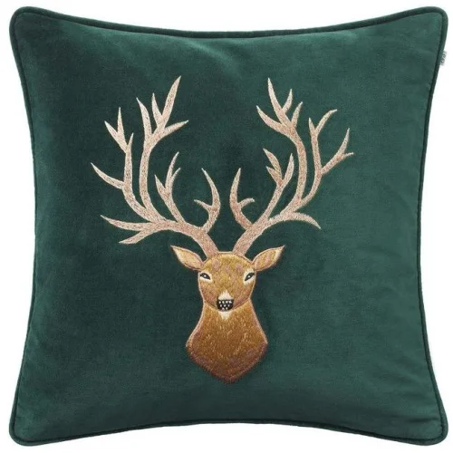 Green Swed Fabric Embroidered Cushion Cover  