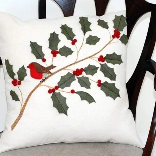 Holly Embroidered Cushion Cover
