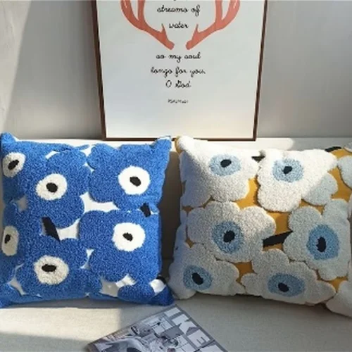 Tufted Cotton Floral Throw Cover  