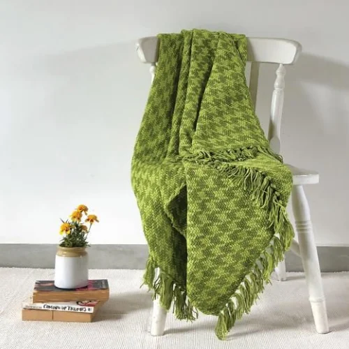 Green Soft Handwoven Cotton Throw Blanket  
