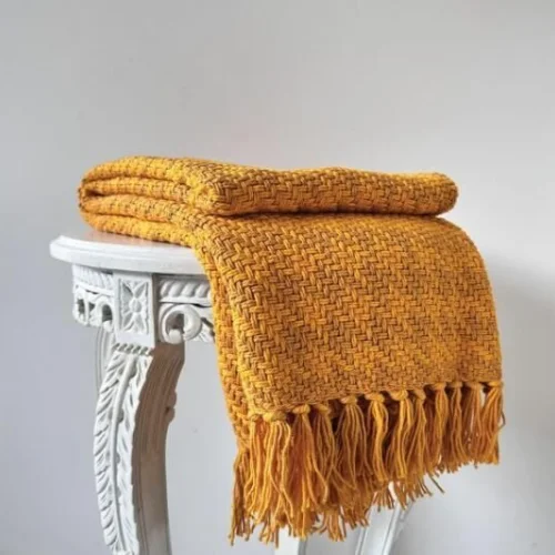 Mustard Yellow Handwoven Cotton Throw Blanket  