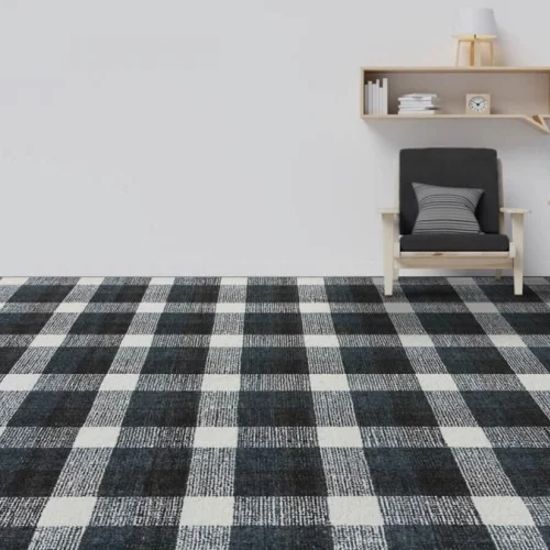 Blue Checkered Handmade Tufted Floor Rug