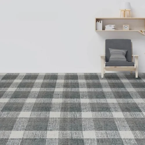 Brown Checkered Handmade Tufted Floor Rug  