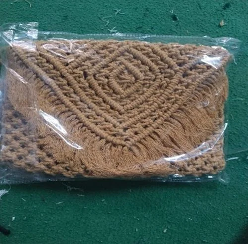 Beige Handwoven Cotton Macrame Sling Bag  