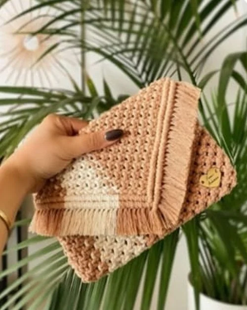 Beige Macrame Boho Cotton Sling Bag  