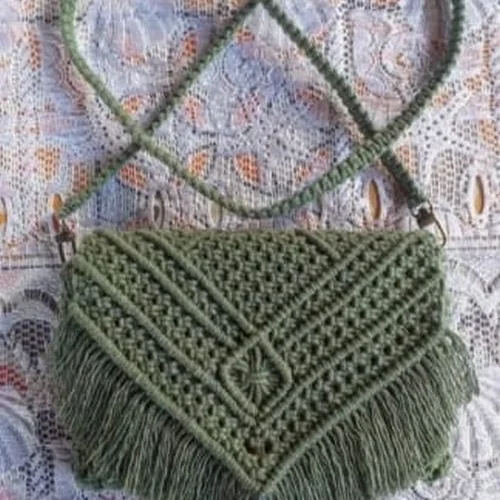 Green Macrame Cotton Sling Bag  