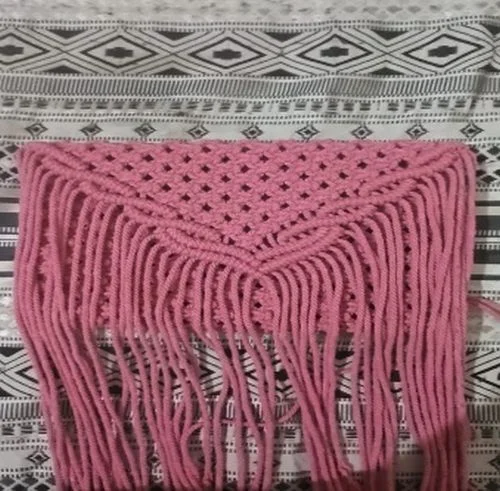 Pink Macrame Cotton Sling Bag  