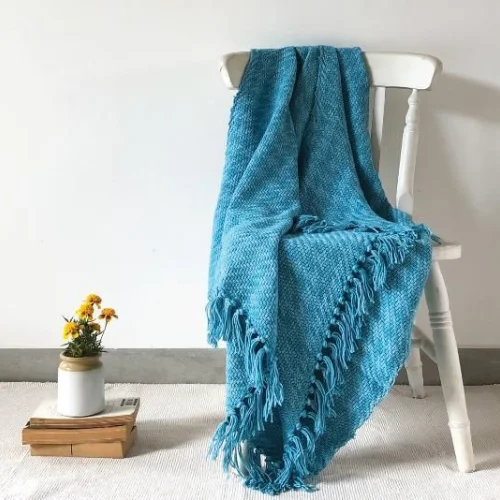 Sky Blue Hanwoven Cotton Throw Blanket  