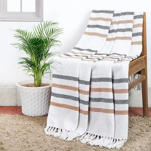 Stripped Cotton Throw Blanket  